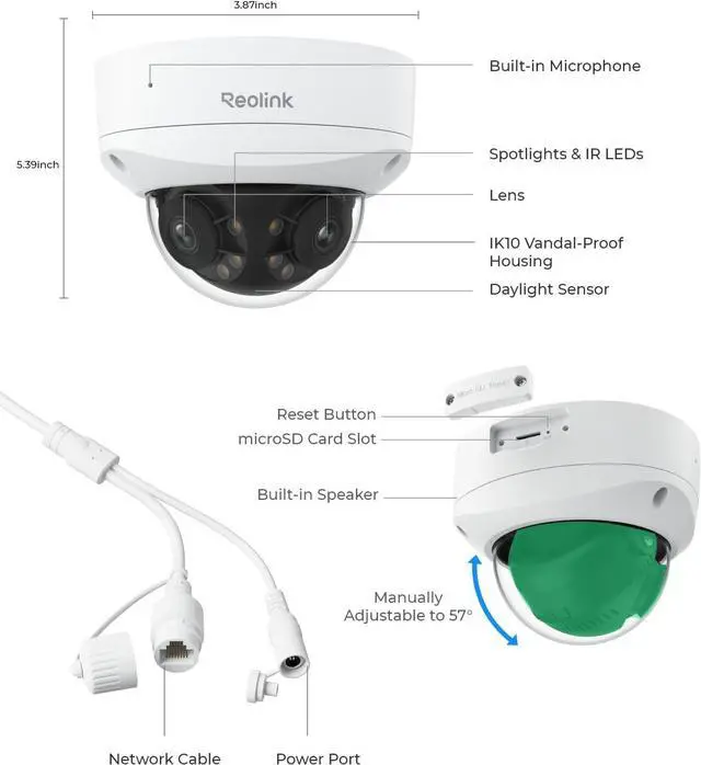 Alt view image 6 of 6 - REOLINK 4K 8MP 180° Dual-Lens PoE IP Camera, IK10 Vandal-Proof, Person/Vehicle/Animal Detection, Spotlight Color Night Vision, 2 Way Talk, IP67 Weatherproof, No PT Supported, Duo 2V PoE