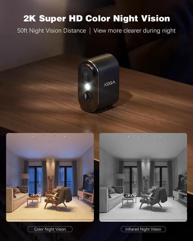 Alt view image 5 of 7 - Xega 4G Cellular Security Camera Indoor Built-in SIM Card, 2K No Wi-Fi Camera Portable, LTE Cameras with 6000mAh Battery, PIR Motion Detection, Color Night Vision, 2-Way Audio, TF/Cloud