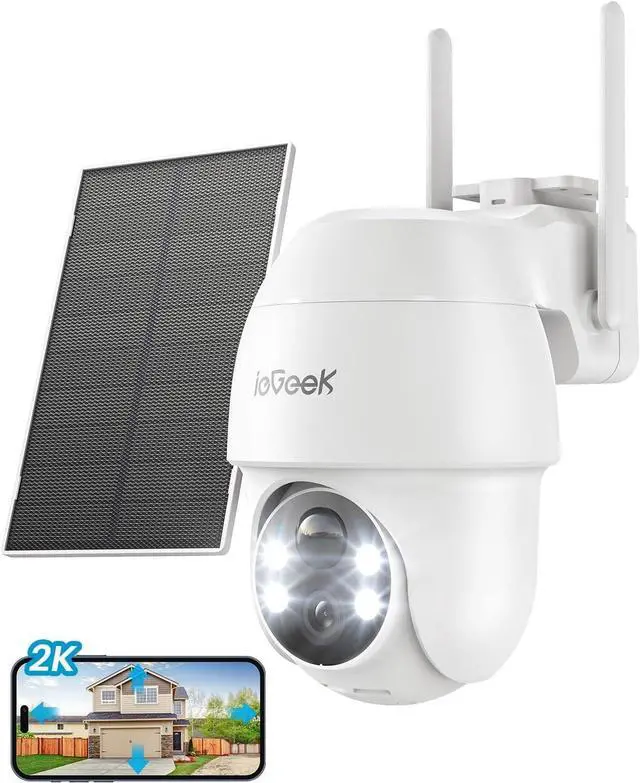 Main image of ieGeek Solar Security Cameras Wireless Outdoor, 2K 2.4G WiFi Camera with Solar Panel and Battery Powered, Color Night Vision with Spotlight, 360° PTZ, 2-Way Audio, PIR Motion Sensor, no Subscription
