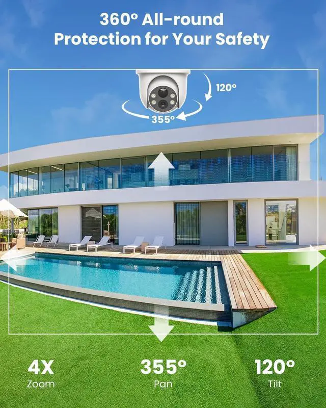 Alt view image 3 of 7 - ieGeek Solar Security Cameras Wireless Outdoor, 2K 2.4G WiFi Camera with Solar Panel and Battery Powered, Color Night Vision with Spotlight, 360° PTZ, 2-Way Audio, PIR Motion Sensor, no Subscription