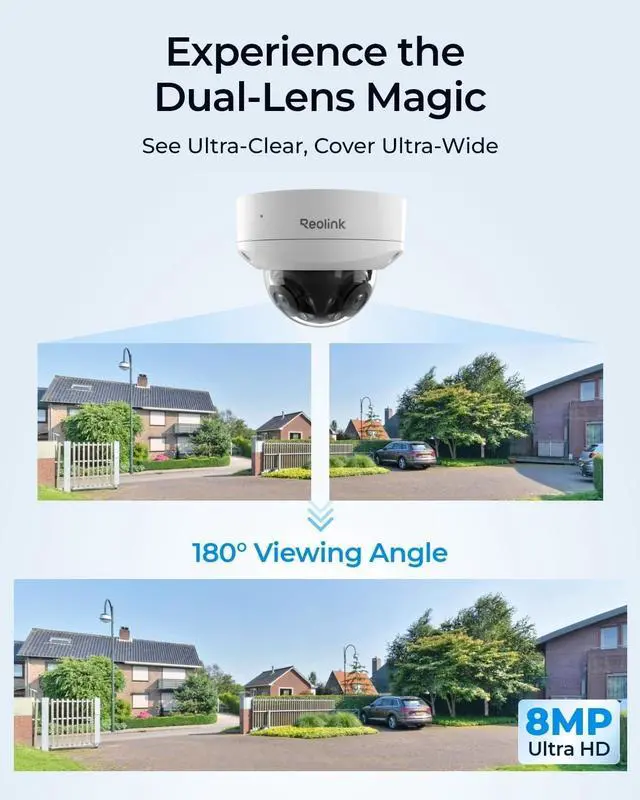 Alt view image 2 of 6 - REOLINK 4K 8MP 180° Dual-Lens PoE IP Camera, IK10 Vandal-Proof, Person/Vehicle/Animal Detection, Spotlight Color Night Vision, 2 Way Talk, IP67 Weatherproof, No PT Supported, Duo 2V PoE