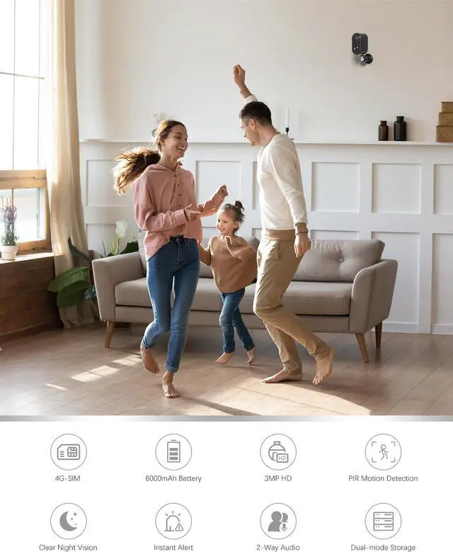 Alt view image 3 of 7 - Xega 4G Cellular Security Camera Indoor Built-in SIM Card, 2K No Wi-Fi Camera Portable, LTE Cameras with 6000mAh Battery, PIR Motion Detection, Color Night Vision, 2-Way Audio, TF/Cloud