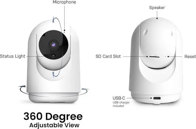 Alt view image 4 of 7 - Feit Electric Indoor Security Camera with Motion Detection, 30ft. Night Vision, Pan and Tilt Head, 2.4GHz WiFi, 2-Way Audio, 1080p HD, Works with Alexa & Google Asst, Plug-in, White, CAM/PAN/WiFi/G2