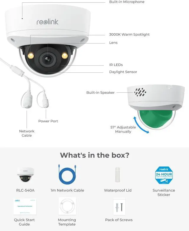 Alt view image 7 of 7 - REOLINK 5MP Outdoor Security IP Camera, Turret Surveillance PoE with 2.8mm Lens,130° Diagonal,IK10 Vandal Proof,Smart Detection,Color Night Vision,2-Way Talk,IP67 Weatherproof,RLC-540A