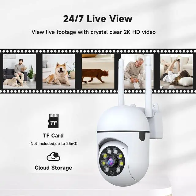 Alt view image 7 of 7 - 1080P Security Camera Wired, 2.4G/5G WiFi Home Surveillance Cam with 360° Pan/Tilt, Color Night Vision, Motion Detection, 2-Way Audio, SD/Cloud Storage, Compatible with Alexa