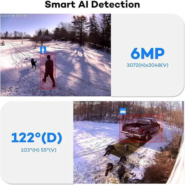 Alt view image 2 of 7 - ONWOTE 6MP Super HD PoE IP Security Camera with Audio, AI Human Vehicle Detection, 3072x2048 6 Megapixels, 122° FoV, Indoor/Outdoor Commercial Wired Camera for Business, Add-on to PoE NVR System