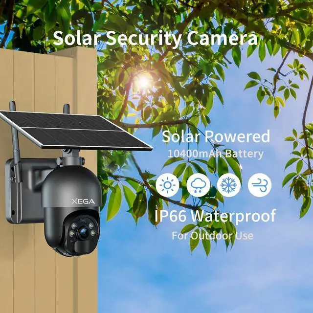 Alt view image 5 of 7 - Xega 4G LTE Cellular Security Camera Outdoor Solar Camera Wireless Built-in SIM Card, 2K HD Color Night Vision PTZ 360° View, Smart PIR Motion Detection, 2-Way Talk, No WiFi, IP66