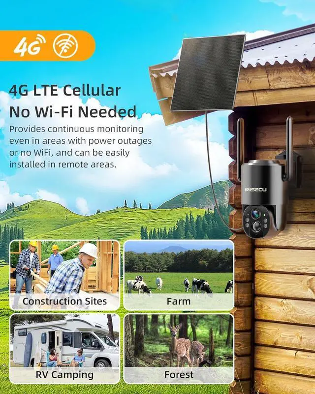 Alt view image 2 of 7 - 4G LTE Cellular Solar Security Camera Wireless Outdoor, No WiFi Solar Powered Outdoor, 2.5K Color Night Vision, AI Motion Detection, 360° PTZ Live View, 2 Way Talk, Built in SIM Card (2 Pack)