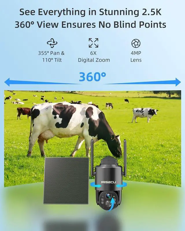 Alt view image 3 of 7 - 4G LTE Cellular Solar Security Camera Wireless Outdoor, No WiFi Solar Powered Outdoor, 2.5K Color Night Vision, AI Motion Detection, 360° PTZ Live View, 2 Way Talk, Built in SIM Card (2 Pack)