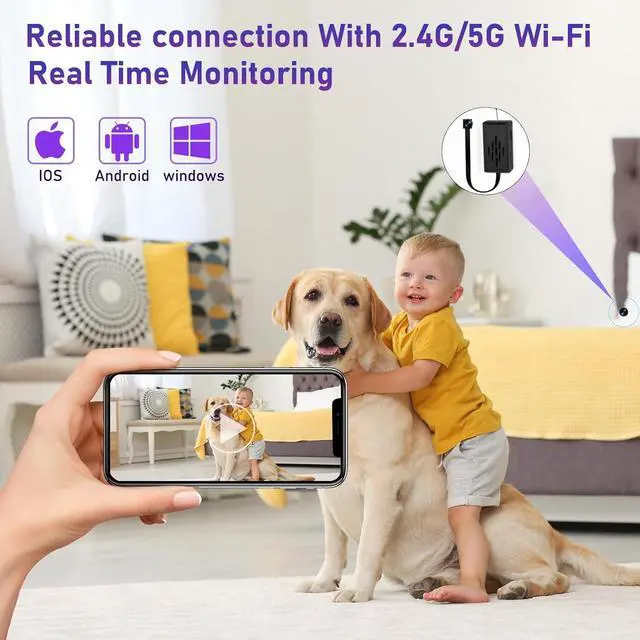 Alt view image 4 of 6 - 1080P Camera DIY Module, 5G/2.4G WiFi Nanny Cam with Motion Detection 140° Wide Angle, Portable Mini Camera Module for Home Security (5G/2.4G WiFi with 64G Card - Built-in 800 mah Battery)