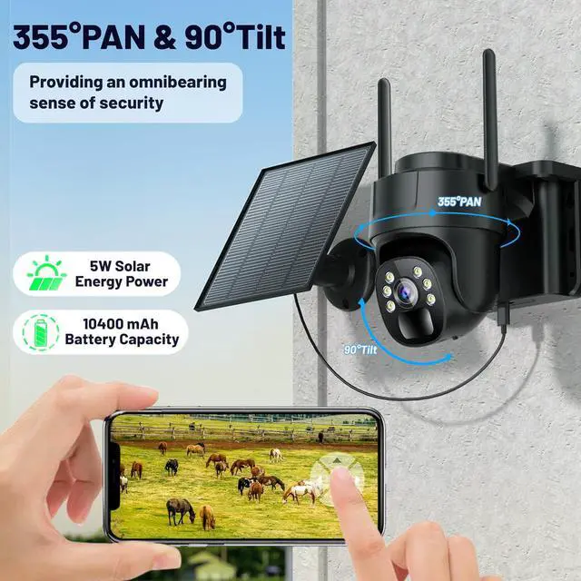 Alt view image 4 of 7 - KKB 4G LTE Cellular Security Camera, No WiFi Security Camera Outdoor Built-in SIM Card Unlimited Data Plan, Solar Powered, 2K Wireless Cam Color Night Vision, PIR Motion Sensor, 355° View, 2 Way Talk