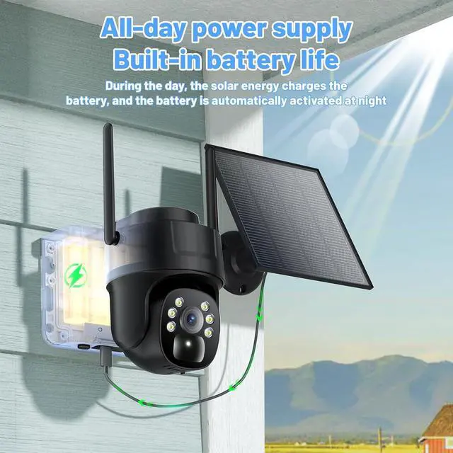 Alt view image 7 of 7 - KKB 4G LTE Cellular Security Camera, No WiFi Security Camera Outdoor Built-in SIM Card Unlimited Data Plan, Solar Powered, 2K Wireless Cam Color Night Vision, PIR Motion Sensor, 355° View, 2 Way Talk
