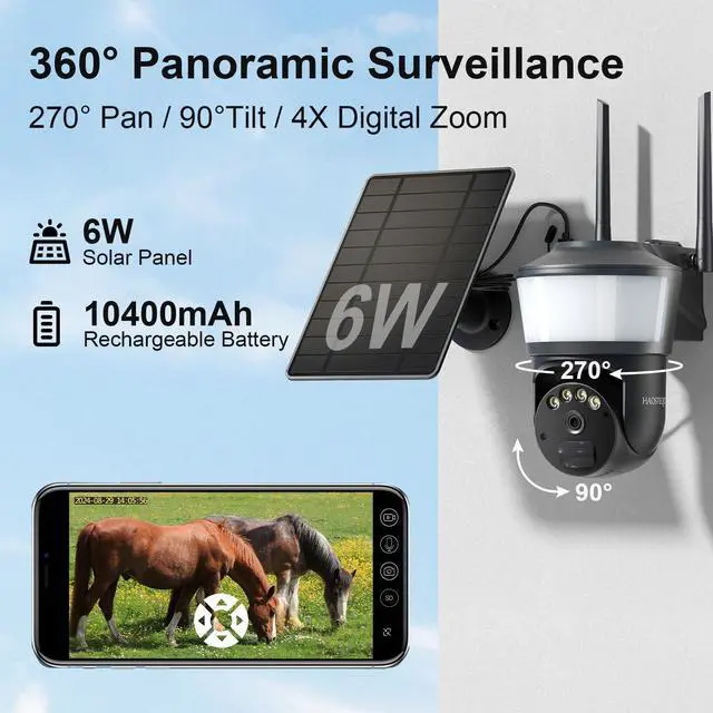 Alt view image 6 of 7 - 4G LTE Cellular Security Camera Wireless Outdoor, No WiFi Security Cameras Solar Powered, PIR Detection, 360°Cameras for Home Security with Floodlight, 2K Color Night Vision, Built-in SIM Card