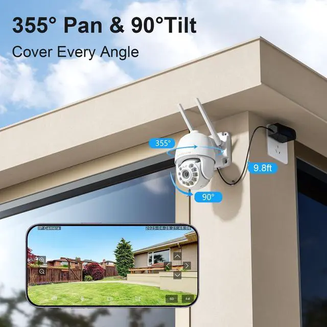 Alt view image 6 of 7 - Cameras for Home Security 4MP HD, Hosafe WiFi Security Cameras Wireless Outdoor, Outdoor Camera Wireless, Floodlight Motion Detection, Pan Tilt Auto Tracking, Two Way Audio, Color Night Vision, IP66