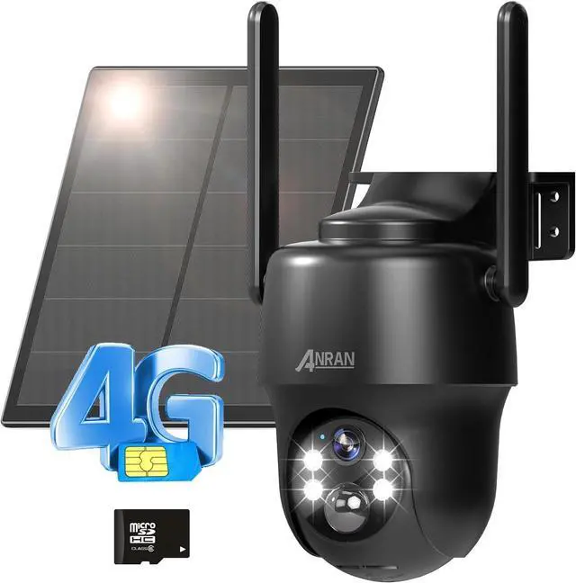 Main image of ANRAN 4G LTE Cellular Solar Security Camera Wireless Outdoor,No WiFi 3MP Solar Powered 2K Camera,Color Night Vision,360° Live View,PIR Motion Sensor,2 Way Talk,Black (SIM&SD Card Included)