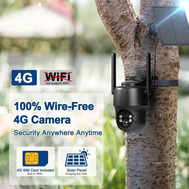 Alt view image 2 of 6 - ANRAN 4G LTE Cellular Solar Security Camera Wireless Outdoor,No WiFi 3MP Solar Powered 2K Camera,Color Night Vision,360° Live View,PIR Motion Sensor,2 Way Talk,Black (SIM&SD Card Included)