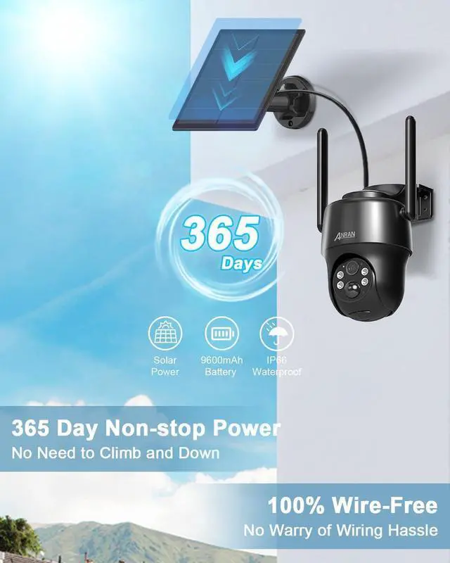 Alt view image 3 of 6 - ANRAN 4G LTE Cellular Solar Security Camera Wireless Outdoor,No WiFi 3MP Solar Powered 2K Camera,Color Night Vision,360° Live View,PIR Motion Sensor,2 Way Talk,Black (SIM&SD Card Included)