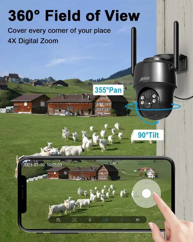 Alt view image 4 of 6 - ANRAN 4G LTE Cellular Solar Security Camera Wireless Outdoor,No WiFi 3MP Solar Powered 2K Camera,Color Night Vision,360° Live View,PIR Motion Sensor,2 Way Talk,Black (SIM&SD Card Included)