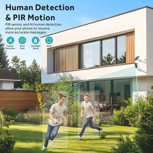 Alt view image 4 of 7 - 4MP Solar Security Camera Outdoor, 5G&2.4GHz Wireless Rechargeable Battery Cam with Spotlight/Siren, AI Human Detection, Color Night Vision, 2-Way Audio, IP65 Waterproof, Alexa,No Power Needed