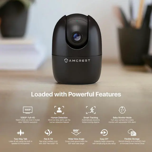 Alt view image 2 of 7 - Amcrest 1080P WiFi Camera Indoor, Nanny Cam, Dog Camera, Sound & Baby Monitor, Human & Pet Detection, Motion-Tracking, 2.4Ghz Only, Pan/Tilt Wireless IP Camera, Night Vision, Smart Home ASH21-B