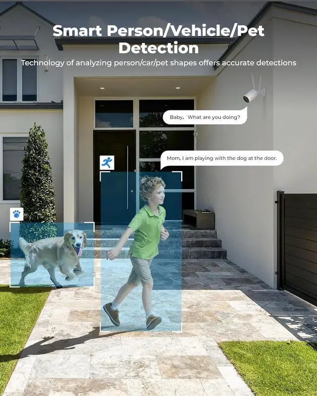Alt view image 5 of 7 - REOLINK 4K Home Security Camera, 2.4/5GHz WiFi Outdoor Camera, Plug-in Power (DC 12V/1A), Human/Vehicle/Pet Detection, Color Night Vision, Two-Way Talk, 24/7 Recording, IP67 Waterproof, RLC-810WA