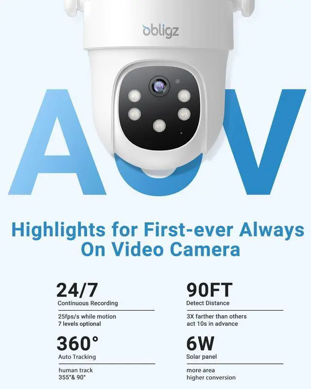Alt view image 2 of 7 - AOV Security Camera Wireless Outdoor with 6W Solar Panel,24/7 Recording Camera for Home Security, WiFi 6, 2K Solar Cameras Outdoor Wireless, 360°PTZ with Night Vision,Auto Tracking