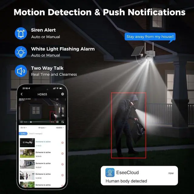 Alt view image 5 of 7 - Hiseeu 4G LTE Cellular Security Camera Solar Powered, No WiFi Security Cameras Wireless Outdoor, PIR Motion, 2 Way Talk, 360° PTZ, 2K Color Night Vision, 64G SD & SIM Card Included
