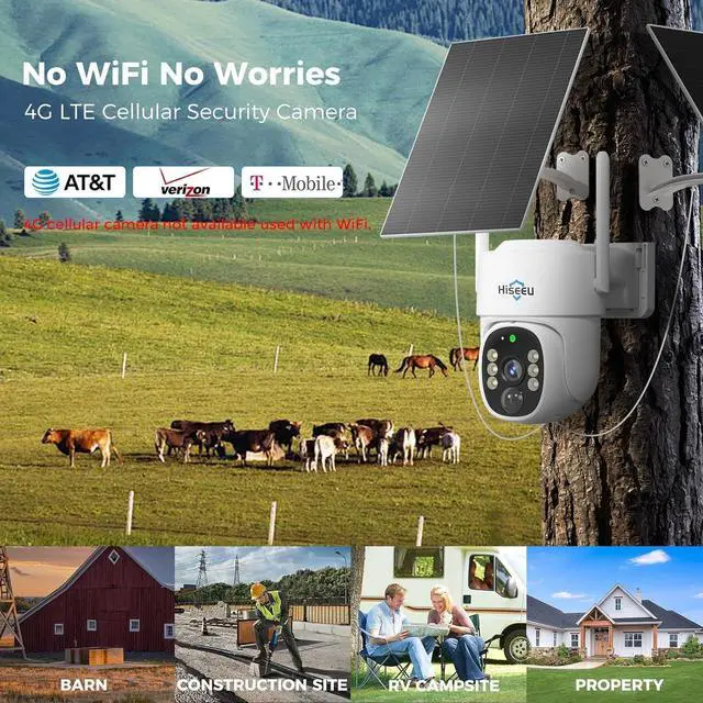 Alt view image 2 of 7 - Hiseeu Cellular Security Camera, 4G Security Camera Wireless Outdoor, No WiFi Needed, Solar Powered, PIR Motion Detection, Color Night Vision, Easy to Setup, 64G SD & SIM Card (24/7 Recording New)