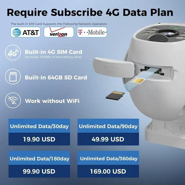 Alt view image 3 of 7 - Hiseeu Cellular Security Camera, 4G Security Camera Wireless Outdoor, No WiFi Needed, Solar Powered, PIR Motion Detection, Color Night Vision, Easy to Setup, 64G SD & SIM Card (24/7 Recording New)