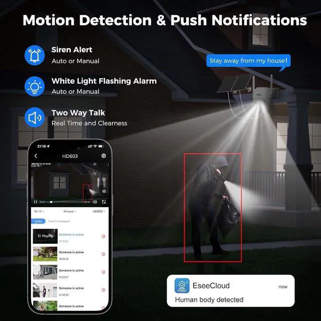 Alt view image 5 of 7 - Hiseeu Cellular Security Camera, 4G Security Camera Wireless Outdoor, No WiFi Needed, Solar Powered, PIR Motion Detection, Color Night Vision, Easy to Setup, 64G SD & SIM Card (24/7 Recording New)