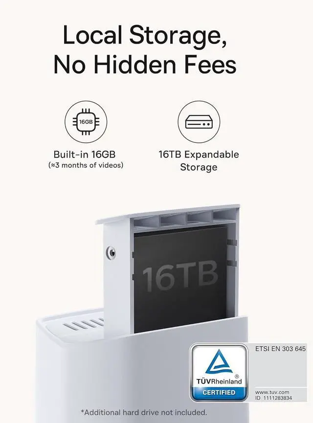 Alt view image 3 of 7 - Baseus Non Subscription Security Camera, N1 2-Cam Kit with 2K Clarity, No Monthly Fee, 16TB Expandable Local Storage, 210-Day Battery Life, Spotlight & Alarm, Works with Alexa/Google Home, Light Grey
