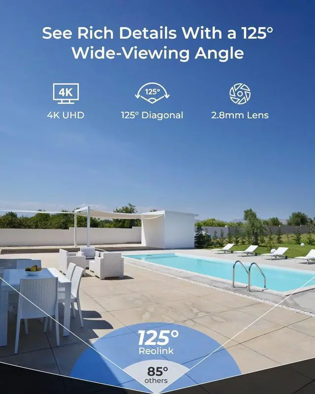 Alt view image 2 of 7 - REOLINK 4K Wi-Fi 6 Security Camera with 125° Viewing Angle, Outdoor Camera with IK10 Vandal-Proof, Color Night Vision, Smart Detection, Local Storage, Non-PT Cam, DC 12V/1A, RLC-840WA