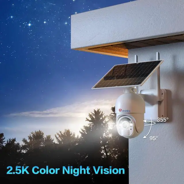 Alt view image 3 of 7 - Ctronics 2.5K 4MP Security Cameras Wireless Outdoor, WiFi Solar Security Camera 2560 * 1440P 10000mAh Battery Powered, 360° PTZ, Color Night Vision, PIR Human Detection, 2-Way Audio, IP66