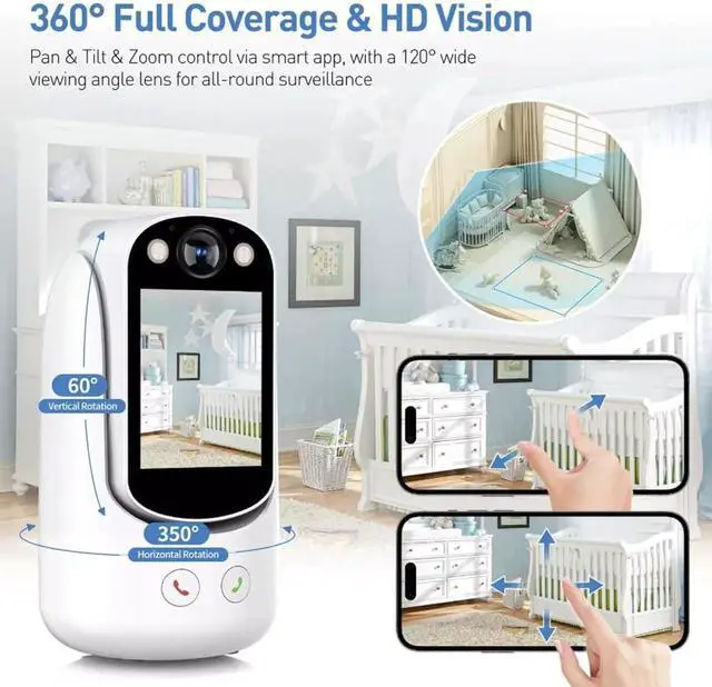 Alt view image 4 of 7 - Video Call Security Camera Indoor, Nanny Camera Baby Camera Pet Camera,2-Way Video Call,2-Way Audio, 360°Pan/Tilt WiFi Camera for Home Security, Motion Tracking, 1080P 2.8 inch HD Screen,Night Vision