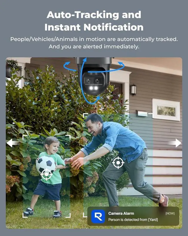 Alt view image 4 of 7 - REOLINK 4K Wired WiFi Outdoor Camera, 8MP Dual Lens Security Camera, 360 PTZ Camera Auto Tracking, 2.4/5GHz Wi-Fi Smart Person/Vehicle Detection, 6X Hybrid Zoom, Color Night Vision, TrackMix WiFi
