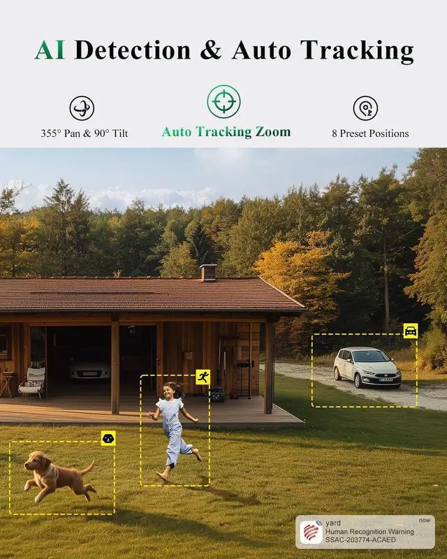 Alt view image 4 of 7 - Ctronics [10X Hybrid Zoom] Dual-Lens 4K 8MP Security Camera Outdoor, Auto Tracking & Zoom, 2.4/5GHz WiFi, AI Human/Vehicle/Animal Detection, 256GB TF/Cloud/FTP/NAS Storage, Color Night Vision