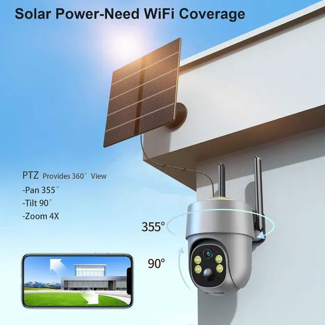Alt view image 2 of 7 - Solar Security Cameras Wireless Outdoor, Mulit-Functional Home Security WiFi Camera with PIR Motion Detection & Floodlight, Weatherproof for Garden Front/Back Yard (2.4G WiFi Camera Grey)