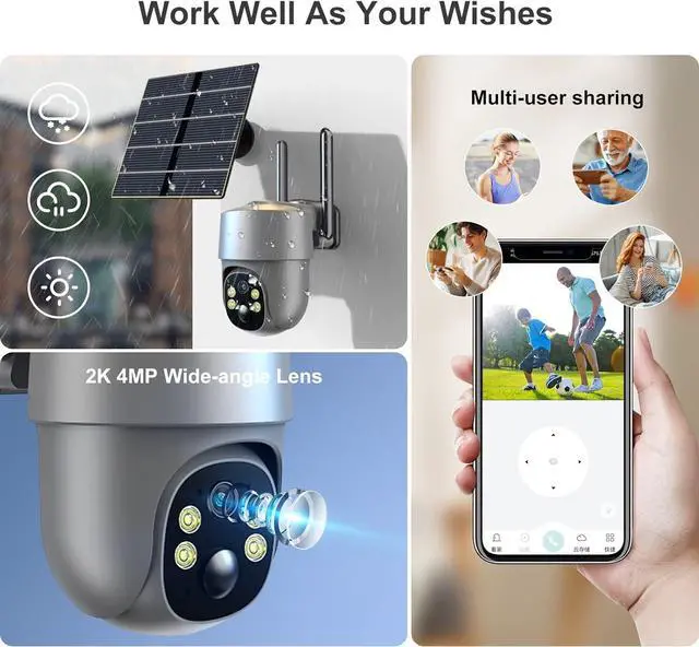Alt view image 4 of 7 - Solar Security Cameras Wireless Outdoor, Mulit-Functional Home Security WiFi Camera with PIR Motion Detection & Floodlight, Weatherproof for Garden Front/Back Yard (2.4G WiFi Camera Grey)
