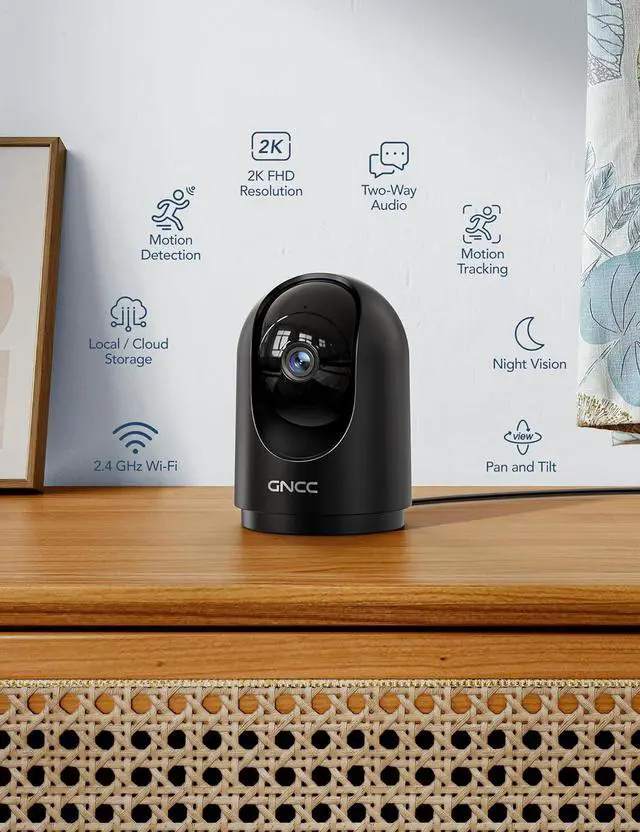 Alt view image 2 of 7 - GNCC 2K Security Camera Indoor 360° WiFi Cameras for Home Security with Motion Detection, Pet/Dog/Baby Camera with Phone app, Baby Monitor&Night Vision, TF/Cloud Storage(Not Included) 2.4Ghz WiFi