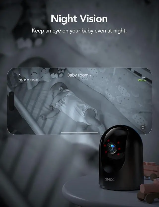 Alt view image 5 of 7 - GNCC 2K Security Camera Indoor 360° WiFi Cameras for Home Security with Motion Detection, Pet/Dog/Baby Camera with Phone app, Baby Monitor&Night Vision, TF/Cloud Storage(Not Included) 2.4Ghz WiFi