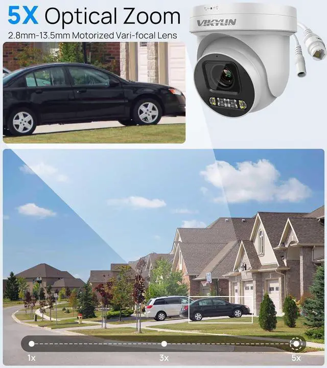 Alt view image 3 of 7 - VIKYLIN 4K 8MP POE IP PTZ Camera Outdoor,5X Optical Zoom 2.7~13.5mm Lens Full Color Night Vision,AI Human/Vehicle Detection, Spotlight&Sound Alarm,2- Way Audio,SD(512GB),IP67,NDAA Complaint