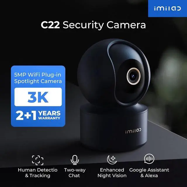 Alt view image 3 of 7 - IMILAB C22 3K Security Indoor Camera - 360° View Home Camera with Color Night Vision for Baby/Pet Monitor, Plug-in 2.4Ghz WiFi 6 Inside Cam, 2-Way Audio, AI Detection, Local/Cloud Storage(Black)