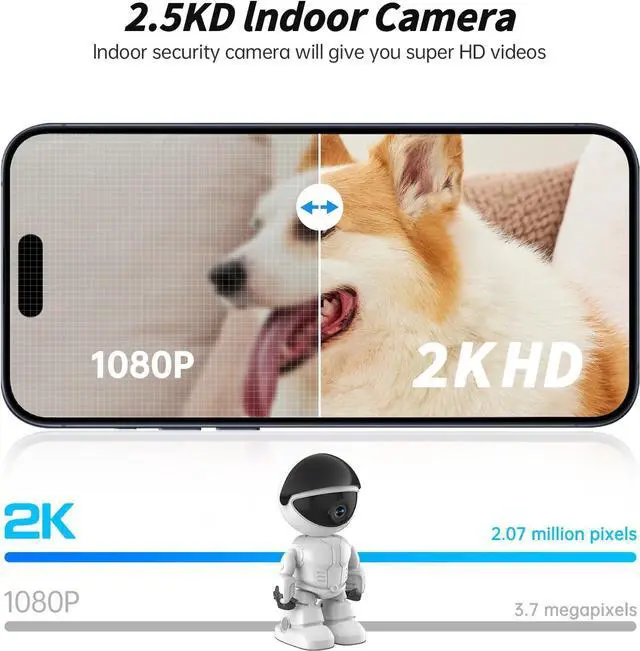 Alt view image 6 of 7 - Indoor Camera Robot,5G/2.4Ghz WiFi Robot Cameras for Home Security,Pet/Baby Camera with Phone App Motion Detection and Alarm,Home Security Two-Way Talk, Human Detection