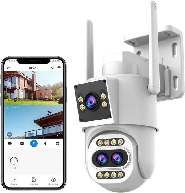 Main image of JOOAN Outdoor Security Camera 2Kx3 3Lens 2 Screen10X Optical Zoom & Auto Tracking Home Surveillance IP Cam 360°PTZ 2.4G WiFi Wired IP66 Waterproof Motion Alert,8-256G Card/Cloud Storage,Siren Alarm