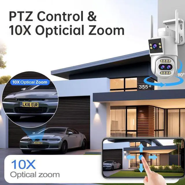 Alt view image 3 of 7 - JOOAN Outdoor Security Camera 2Kx3 3Lens 2 Screen10X Optical Zoom & Auto Tracking Home Surveillance IP Cam 360°PTZ 2.4G WiFi Wired IP66 Waterproof Motion Alert,8-256G Card/Cloud Storage,Siren Alarm