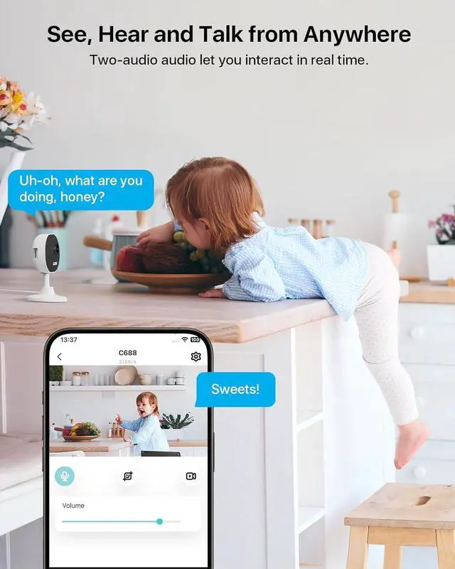 Alt view image 3 of 7 - ZOSI Indoor Security Camera, 2Pack 1080P Home WiFi Camera with Phone App, Smart Motion Detection,2 Way Audio, Night Vision,C688 Baby/Pet Monitor,Memory Card/Cloud Storage,Works with Alexa,Plug-in