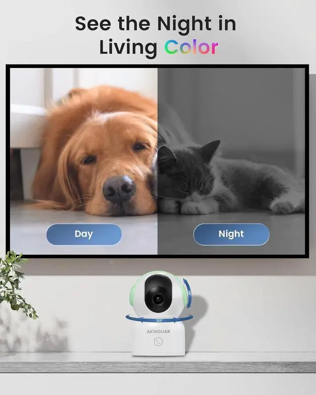 Alt view image 5 of 7 - 2K Security Camera for Home, 360°Pan Indoor Security Cameras with Motion Detection & One-Touch Call, Color Night Vision, Green