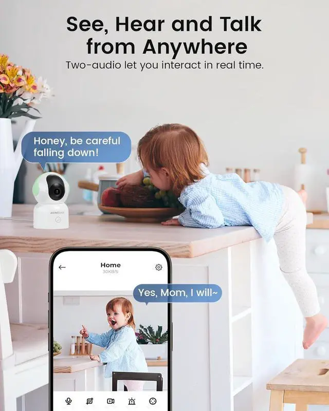 Alt view image 4 of 7 - 2K Security Camera for Home, 360°Pan Indoor Security Cameras with Motion Detection & One-Touch Call, Color Night Vision, Green