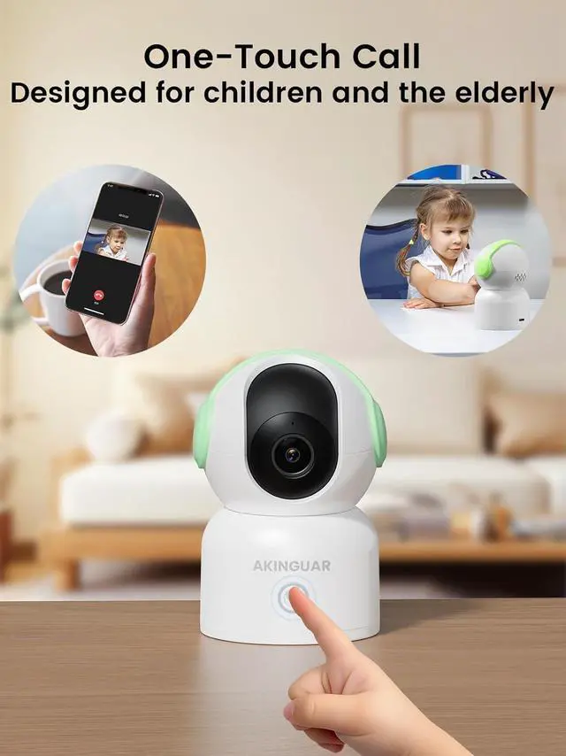 Alt view image 6 of 7 - 2K Security Camera for Home, 360°Pan Indoor Security Cameras with Motion Detection & One-Touch Call, Color Night Vision, Green