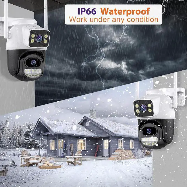 Alt view image 2 of 7 - Security Camera Outdoor 2.4G WiFi PTZ Outdoor Camera Dual Lens Home Security Cameras Linkage 360°View 4MP Plug-in Cable Two-Way Talk,AI Detection,Full-Color Night Vision,Auto Tracking,24/7 Recording